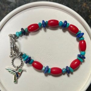 Carolyn Pollack Multi-gem Bracelit with Hummingbird Charm